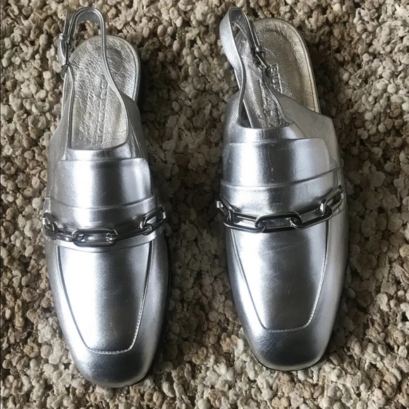 Burberry Silver Leather Cheltown Slingback Sandals - Picture 2 of 7